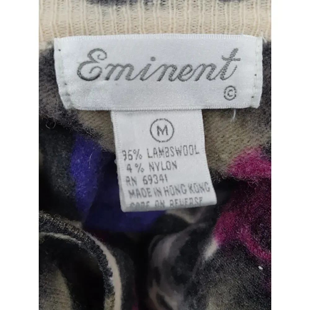 80s Vintage Lambswool Colorful Pink Blue Floral Fuzzy Long Sleeve Sweater Sz M - Picture 8 of 8